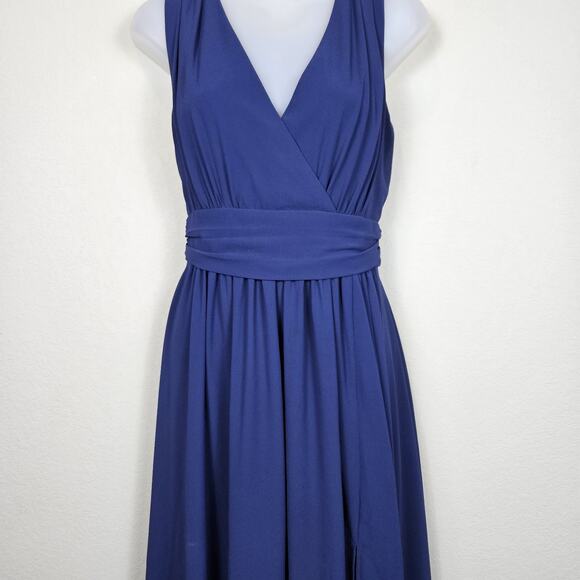 Lulus Heavenly Hues Gown Formal Dress Navy Blue Goddess V-Neck Maxi Chiffon M - Picture 7 of 16